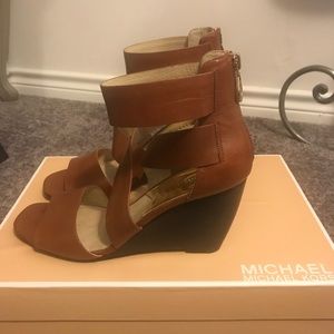MICHAEL Michael Kors Brown Leather Wedge Sandals
